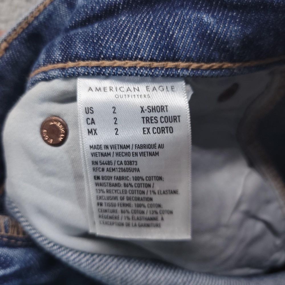 American Eagle Jeans 2 X Short Blue Super High Rise Baggy Wide Leg Distressed - Picture 5 of 10